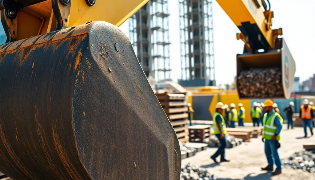 Construction site with heavy excavator at work, illustrating the capacity and advantages to Rent excavators.