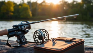 Engaging fly fishing kit showcased by a calm lake, illustrating quality gear for fishing enthusiasts.