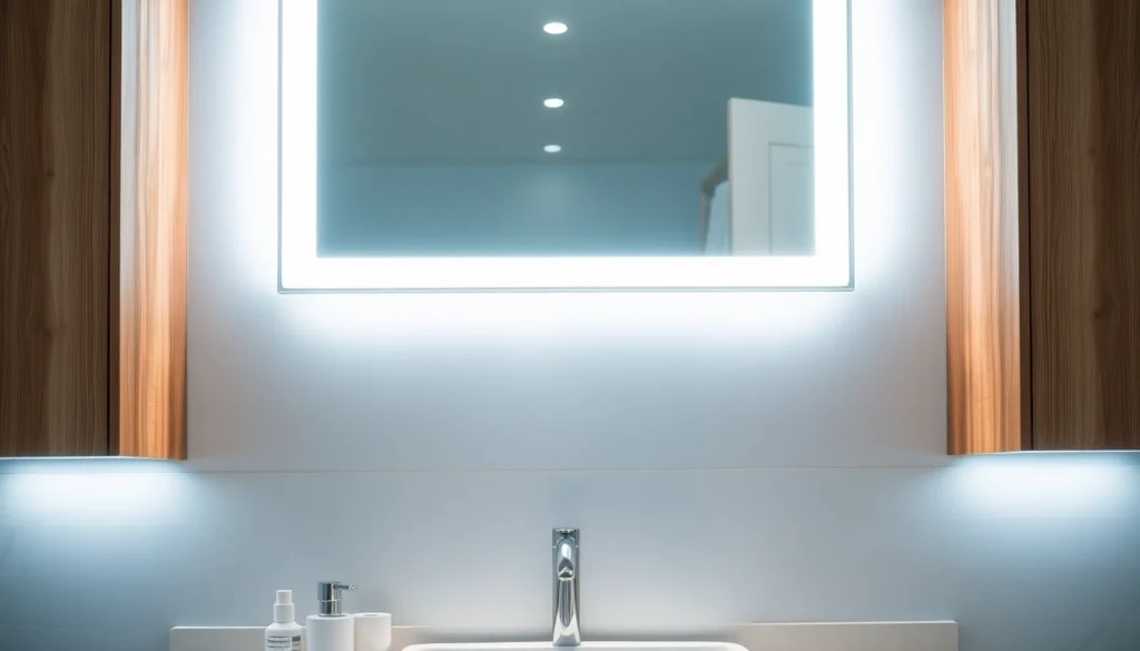 Illuminate your space with this bathroom mirror with led light, showcasing sleek modern design.