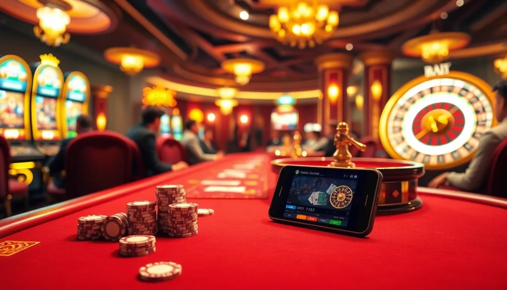 Experience the excitement of רמי אונליין gameplay at a luxurious casino table with poker chips and cards.