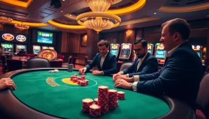 Engaging poker action at a GG88 casino table showcasing excitement and luxury.