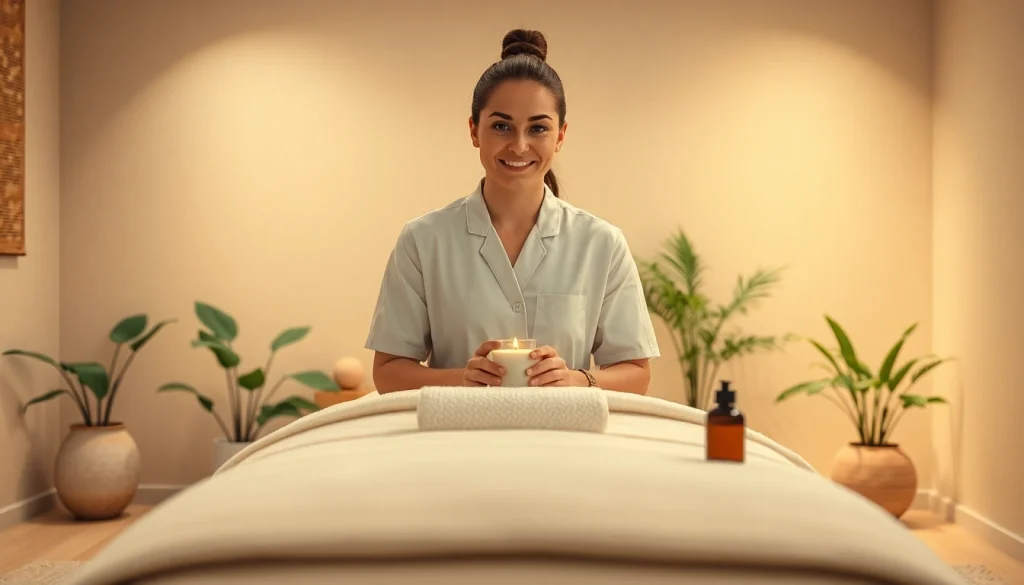 Professional 출장안마 therapist in a calming massage environment with soothing decor.