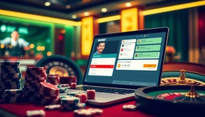 Sbobet login interface displayed with poker chips and roulette wheel, highlighting online betting excitement.
