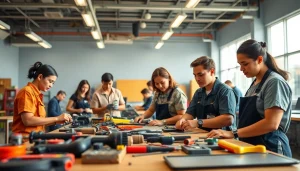 Engaged students in trade schools in Hawaii collaborating in a bright, hands-on learning environment.