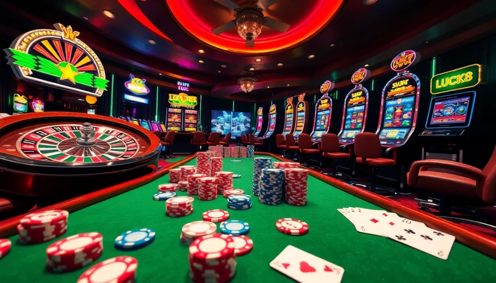 Cảnh cá cược trực tuyến hấp dẫn giới thiệu https://luck8.com với các bàn chơi sôi động và các yếu tố casino.