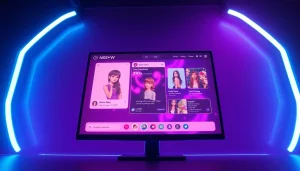 Engaging NSFW character AI chat interface with interactive avatars and user stats.