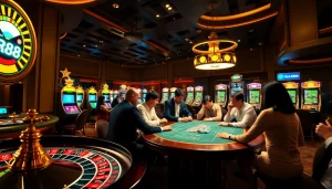 Players enjoying exciting casino games at RR88, featuring roulette and poker chips.