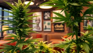 Relaxed ambiance in Cannabis Clubs Madrid with lush plants and cozy seating.