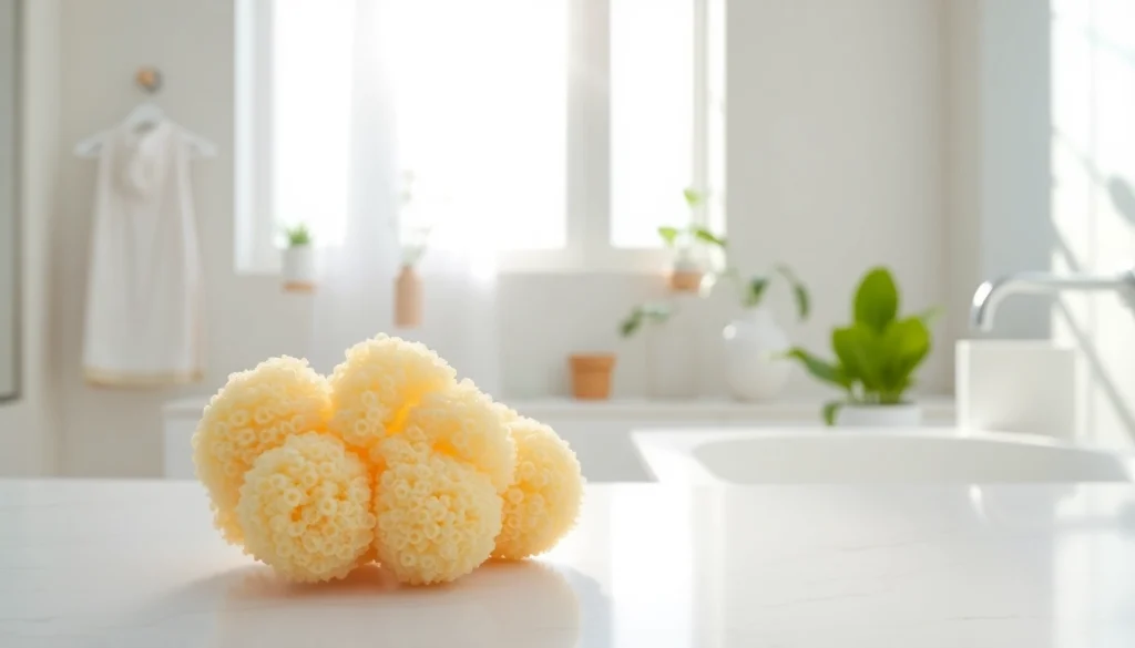 Best silicone loofah showcasing vibrant texture on a marble countertop in a sunny bathroom.