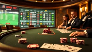 Enhance your เทคนิคแทงบอล strategies at a luxurious casino poker table with high-stakes action.