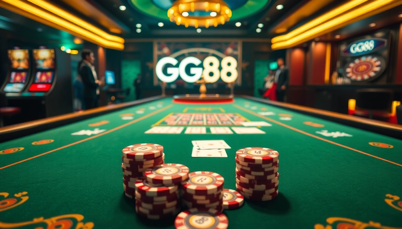Experience the thrill of GG88 at a premium poker table with high-stakes action and vibrant decor.