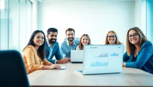 Hire remote salespeople collaborating effectively in a modern office setup.