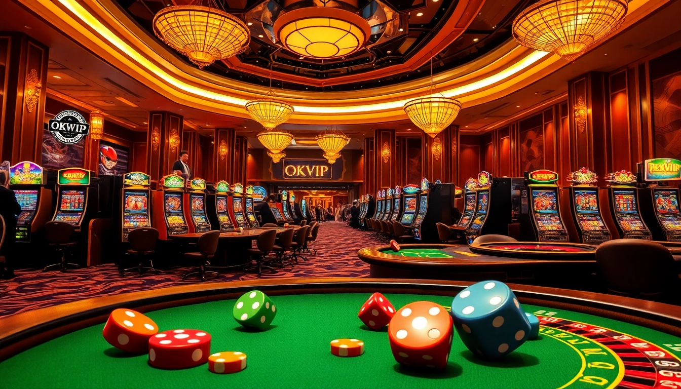 Engaging players enjoying a luxurious gaming experience at OKVIP casino with vibrant tables and slots.