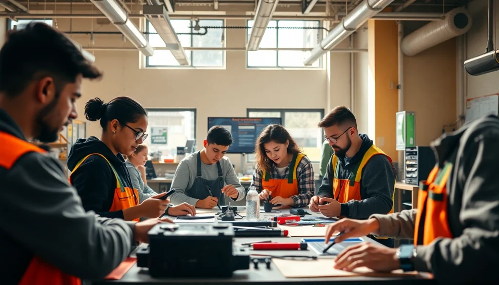 Students at Trade School knoxville Tn collaborating on hands-on projects in a vibrant technical training environment.