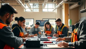 Students at Trade School knoxville Tn collaborating on hands-on projects in a vibrant technical training environment.
