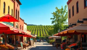 Experience Clarksburg, CA, as a vibrant local market thrives amidst scenic vineyards.
