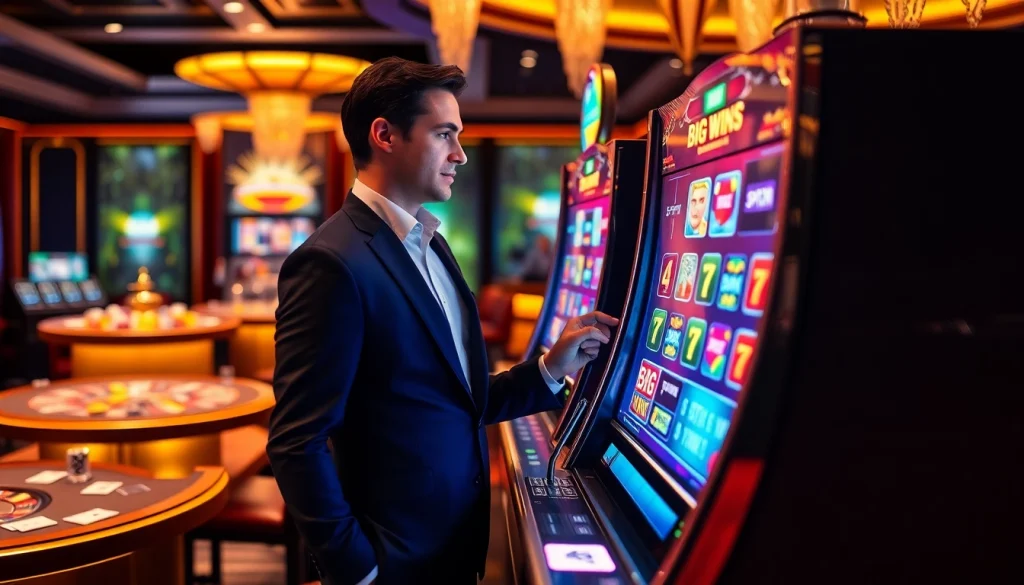 Rasakan pengalaman bermain yang mendebarkan di mesin slot pulsa dalam lingkungan kasino yang penuh warna.