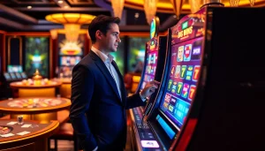 Rasakan pengalaman bermain yang mendebarkan di mesin slot pulsa dalam lingkungan kasino yang penuh warna.