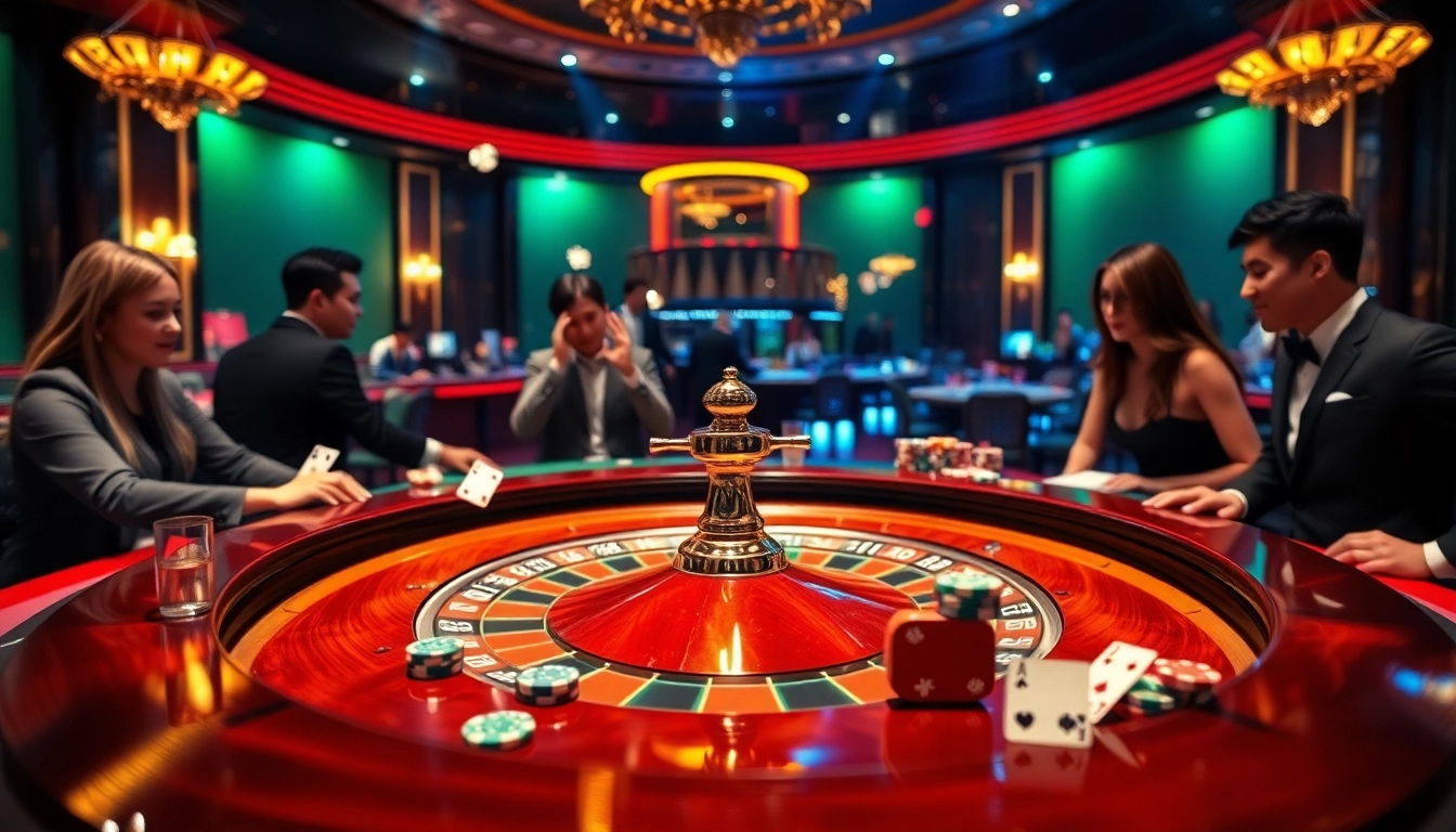 Exciting roulette action at Man88 casino, showcasing thrilling gambling atmosphere with chips and cards.