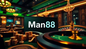 Experience thrilling gameplay with Man88 at luxurious casino tables surrounded by poker chips.