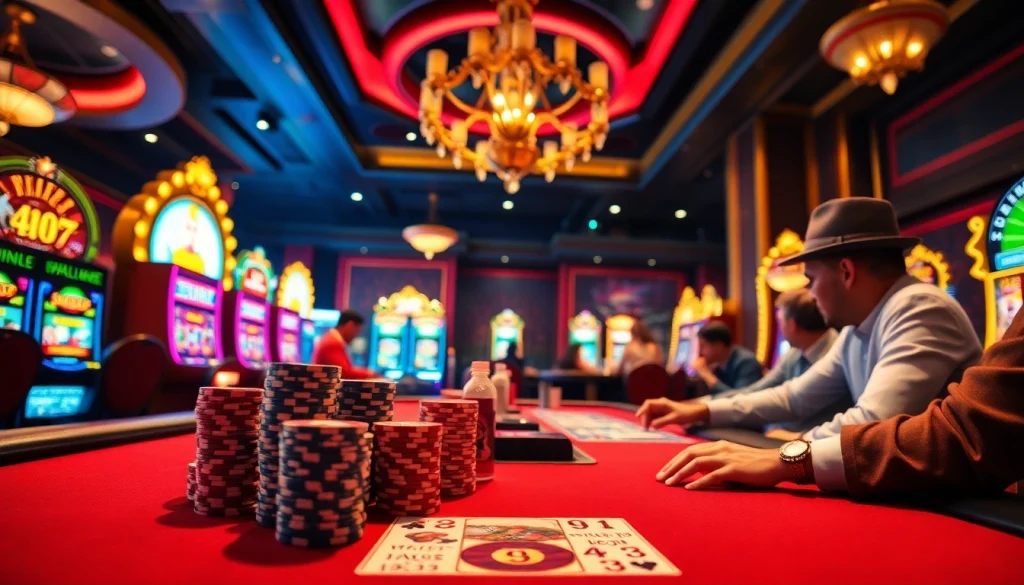 Experience the thrill of SHBET with a vibrant online casino setting featuring poker, exciting games, and glamorous decor.