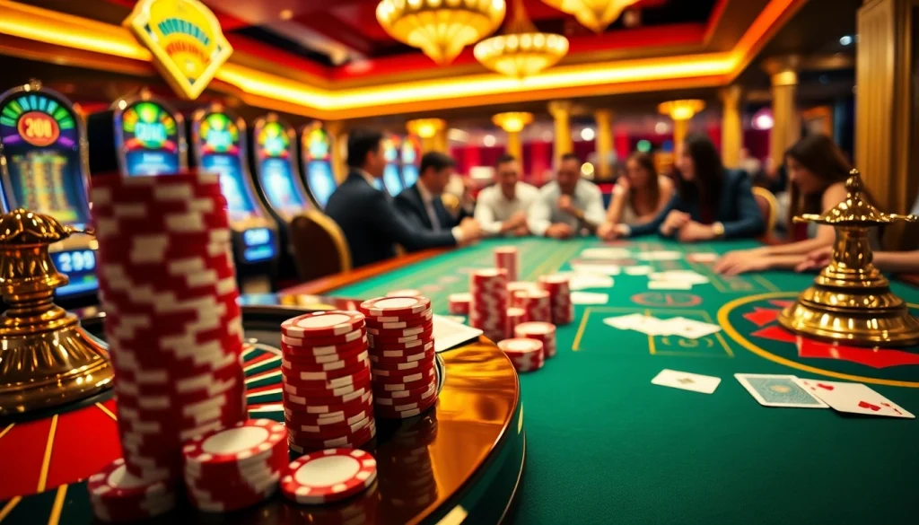 Des joueurs qui élaborent des stratégies à la table, vivant le frisson du meilleur casino en ligne avec des jetons de poker et des cartes.