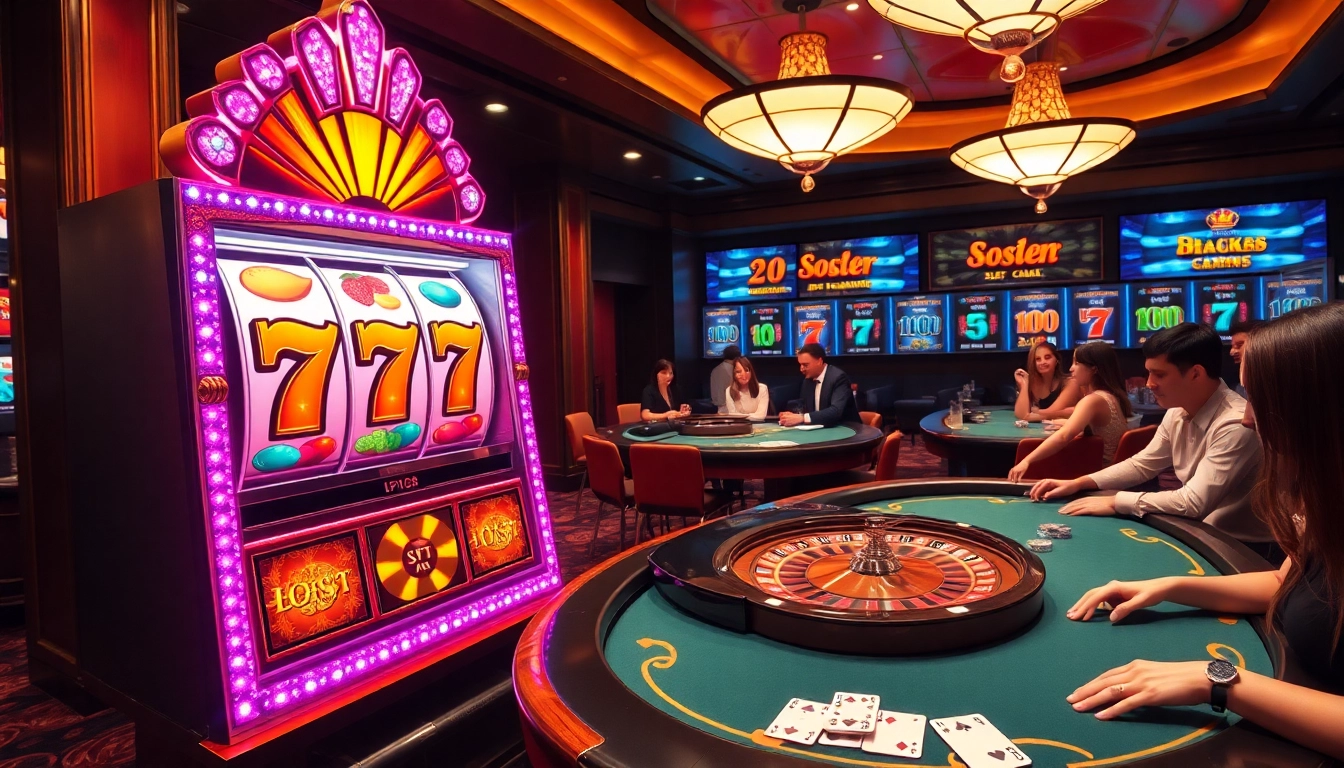 Winning on the slot 777 machine with vibrant colors and excited players at the casino.