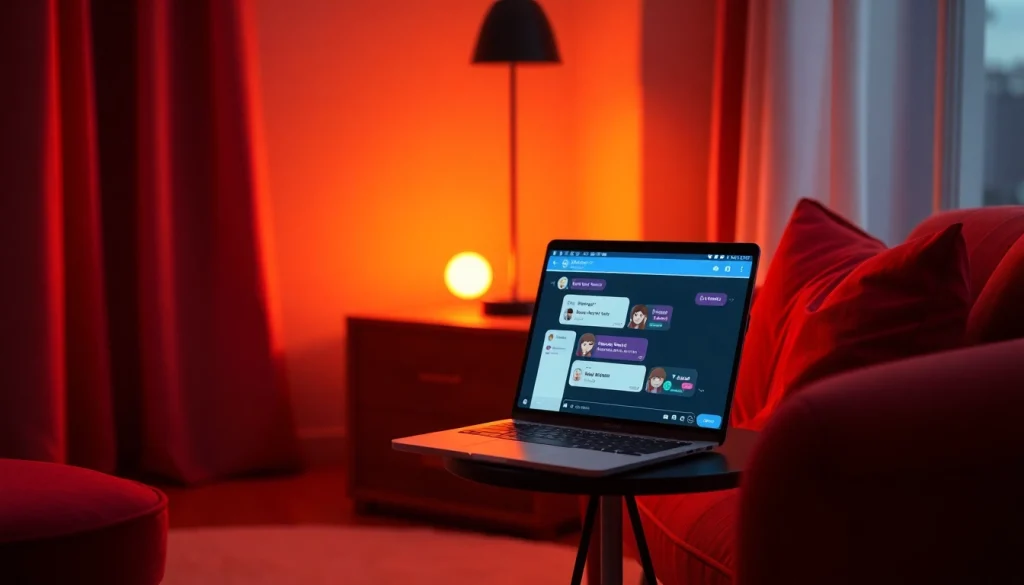 Engaging NSFW AI chat interface shown in a cozy modern room setting.