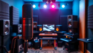 Audio setup in a modern studio with high-quality equipment.