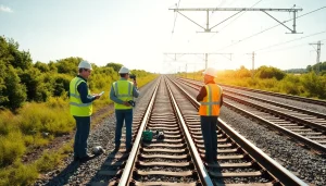 Railroad track inspection showcasing expert evaluation techniques and advanced tools in use.