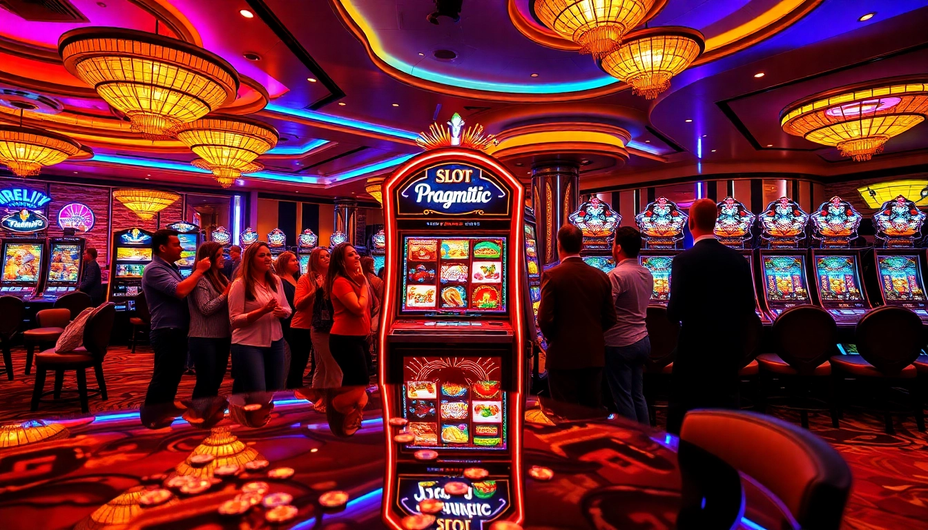Players engaging with a thrilling pragmatic slot machine in a luxurious casino.