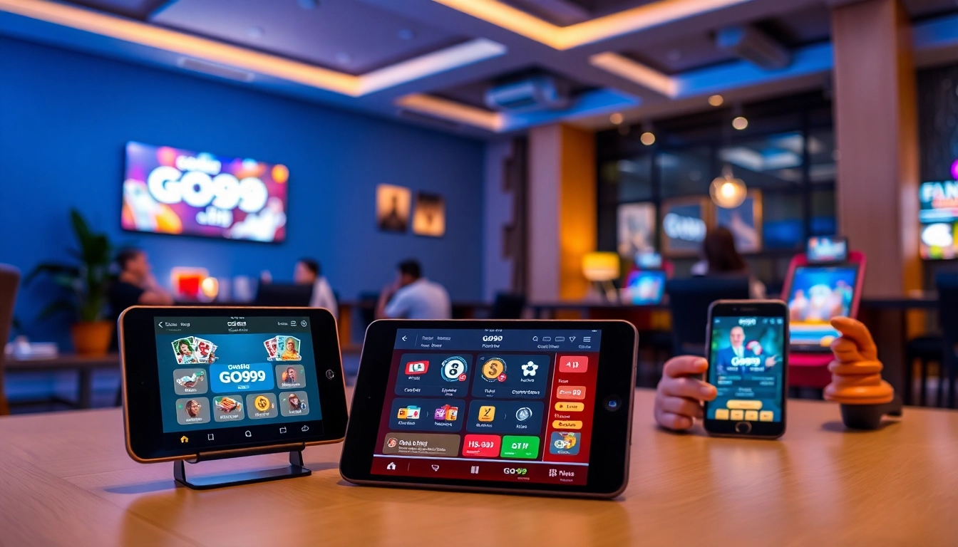 go99 hiện đang mở showcasing a modern gaming app interface on devices.