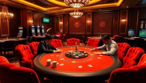 Engage in thrilling gameplay at Trang chủ Luck8, featuring a high-stakes poker table setup.