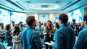 Engage at the venture capital and startup conference with entrepreneurs sharing ideas and networking.