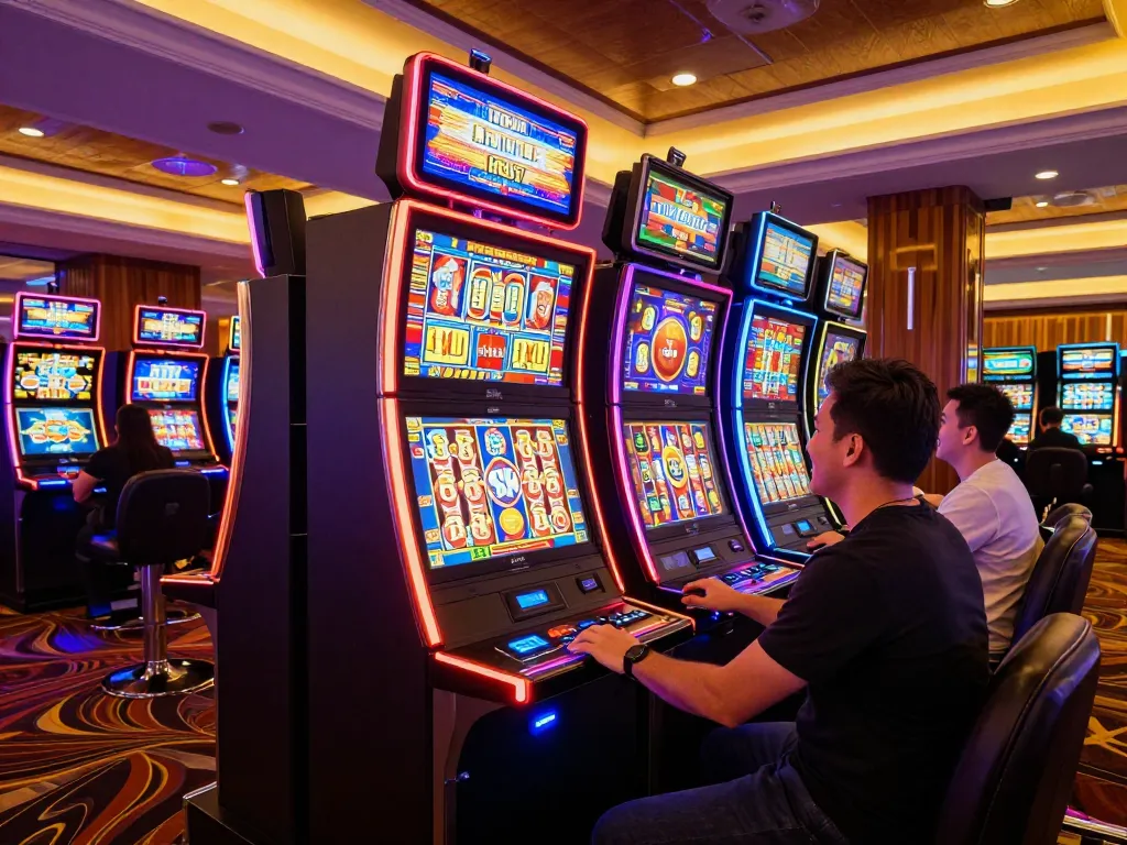 Excited players engage with Link Gaco slot machines showcasing luxury gaming experience