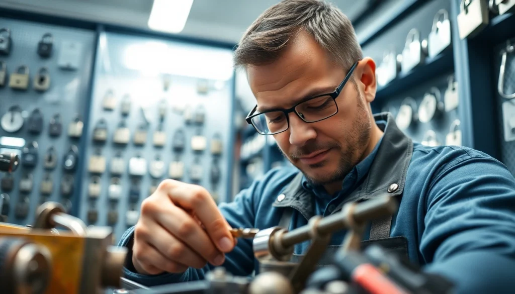 Best locksmiths in Chesterfield, Missouri working diligently on a lock repair.