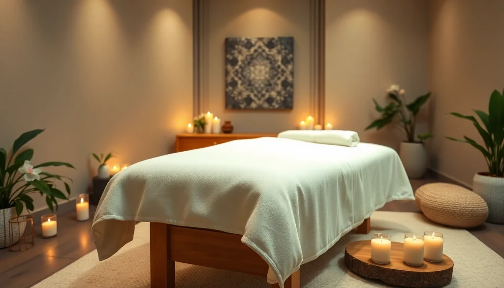 편안한 분위기와 휴식을 주는 장식이 있는 전문 마사지 치료실.