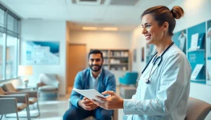 専門的なクリニック環境を示す、暖かい照明と丁寧なスタッフを特徴とする包茎クリニックの口コミ・評判