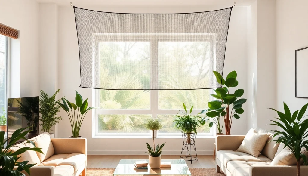 Installeret myggenet i en lys stue, der forbedrer hjemmets komfort og stil.