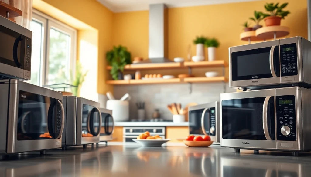 Engaging view of microwave oven sales showcasing a variety of models in a modern kitchen.