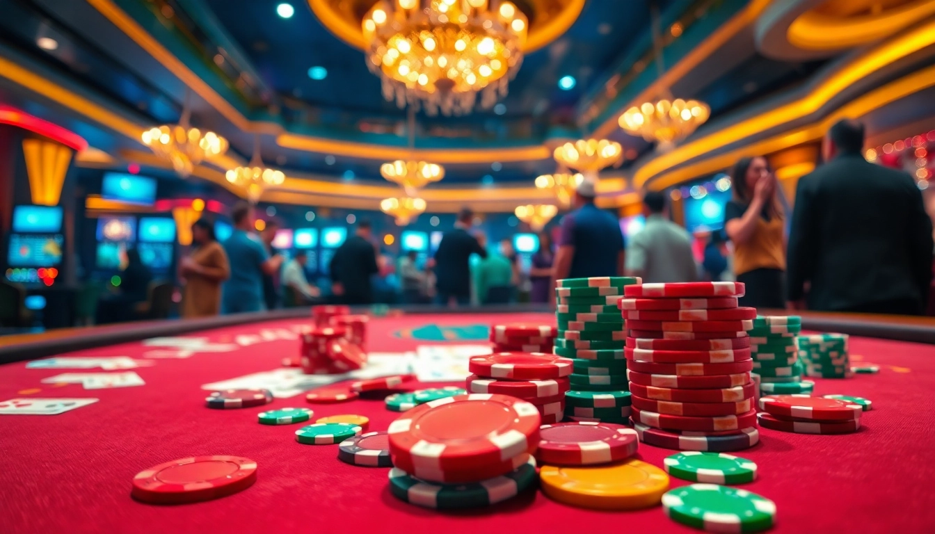 Bermain rtp slot gacor dengan kerumunan di kasino yang ceria dan berwarna-warni.
