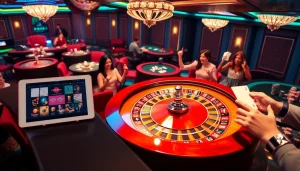 Excited players at a casino table with the ambiance of af88.com enhancing their gambling experience.