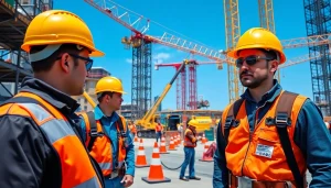 Enhancing construction site safety with protective gear and guidelines on a busy urban site.