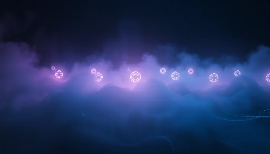 Visual representation of the hidden wiki tor, showcasing .onion icons in a digital mist.