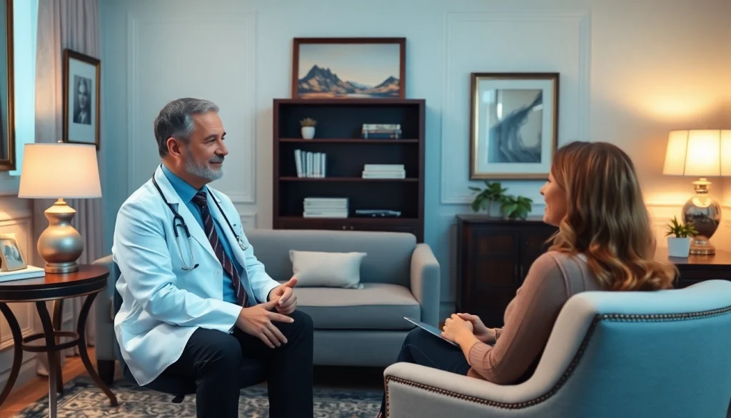 Best psychiatrist dubai in a serene office environment, engaging with a patient.