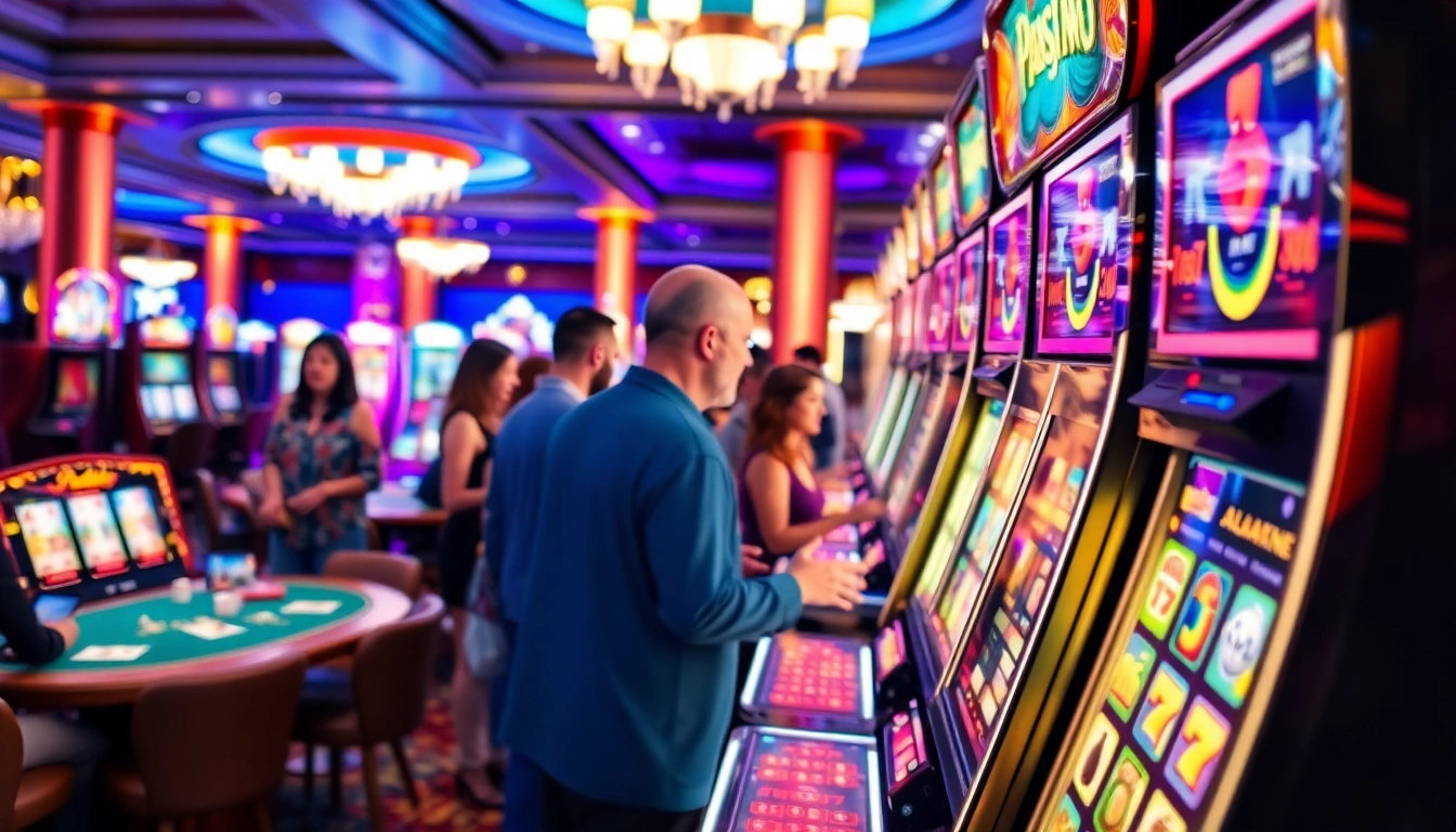 Enthusiastic players enjoying non gamstop Casino Uk slot games in a vibrant gaming environment.