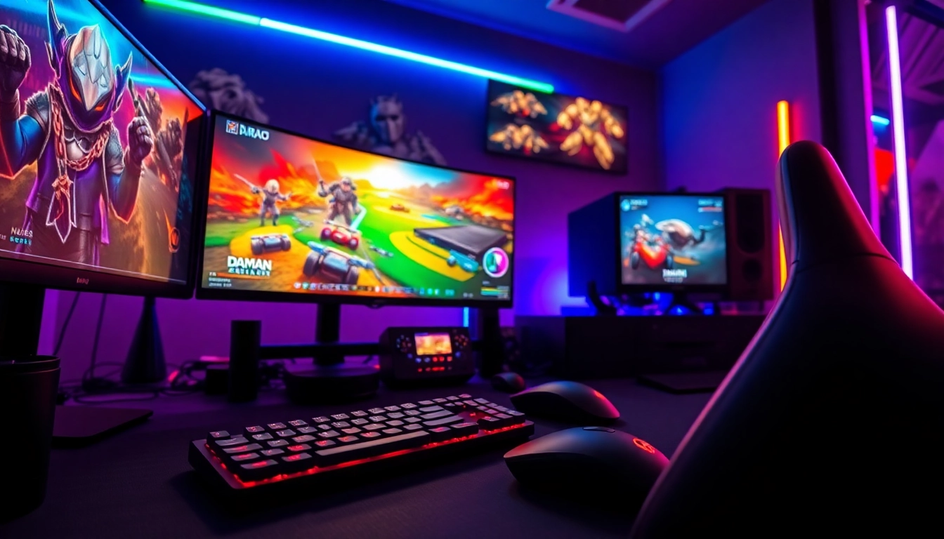 Engaging scene of gamer setup highlighting daman games on multiple screens.