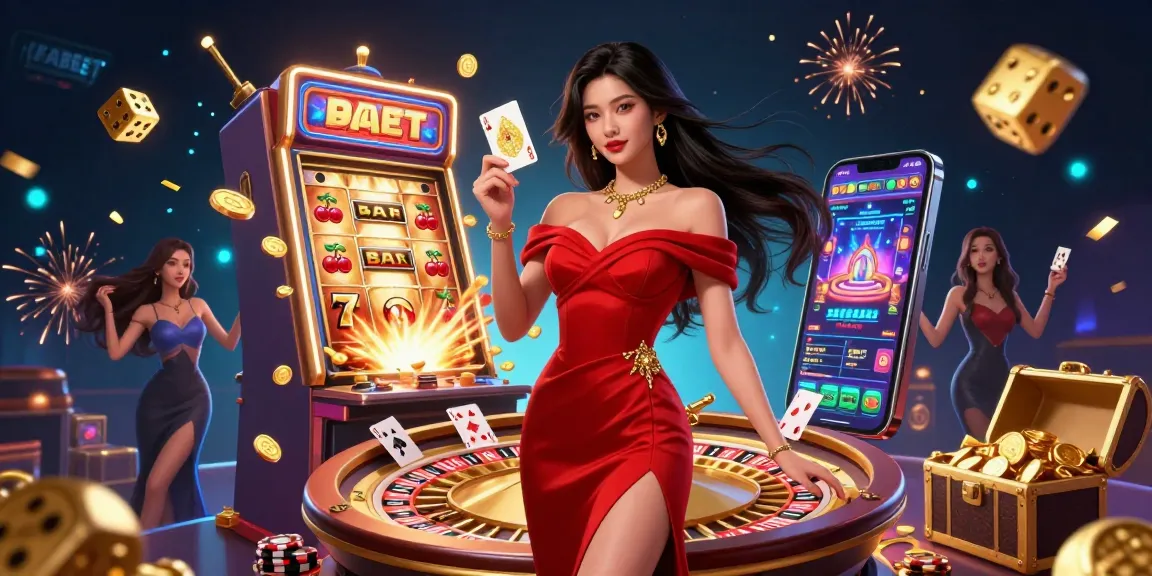 Experience thrilling gaming action at UFABET with a glamorous dealer and vibrant casino elements.