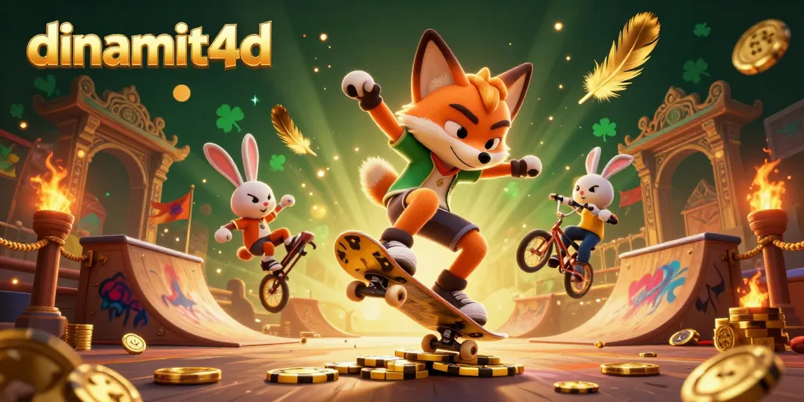 Experience thrilling gaming with dinamit4d as a 3D fox conquers poker chip ramps with excitement.