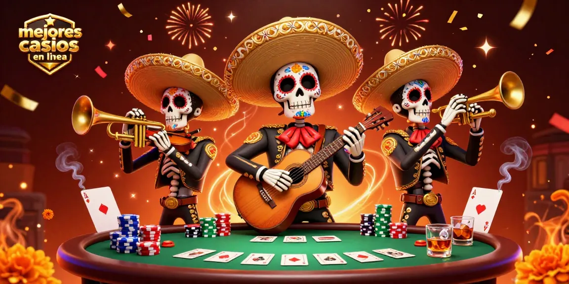 Juega en los mejores casinos en línea con una fiesta temática de Día de Muertos y acción de póker vibrante.